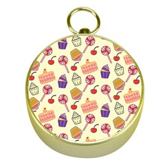 Food Illustration Cupcake Pattern Lollipop Gold Compasses by Amaryn4rt