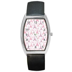 Eiffel Tower Pattern Wallpaper Barrel Style Metal Watch by Amaryn4rt