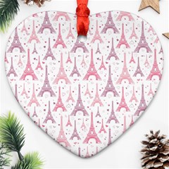 Eiffel Tower Pattern Wallpaper Heart Ornament (two Sides)