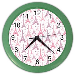 Eiffel Tower Pattern Wallpaper Color Wall Clock by Amaryn4rt