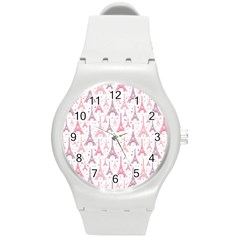 Eiffel Tower Pattern Wallpaper Round Plastic Sport Watch (m) by Amaryn4rt