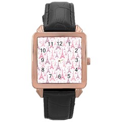 Eiffel Tower Pattern Wallpaper Rose Gold Leather Watch  by Amaryn4rt