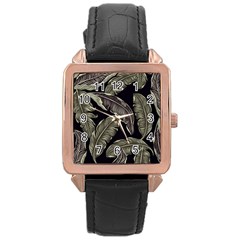 Jungle Sheets Tropical Pattern Rose Gold Leather Watch  by Amaryn4rt