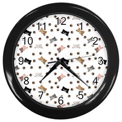 Illustration Cartoon Cat Paw Background Pattern Cute Wall Clock (black) by Amaryn4rt