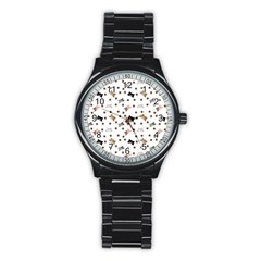 Illustration Cartoon Cat Paw Background Pattern Cute Stainless Steel Round Watch by Amaryn4rt