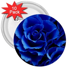 Blue Roses Flowers Plant Romance 3  Buttons (10 Pack)  by Wegoenart