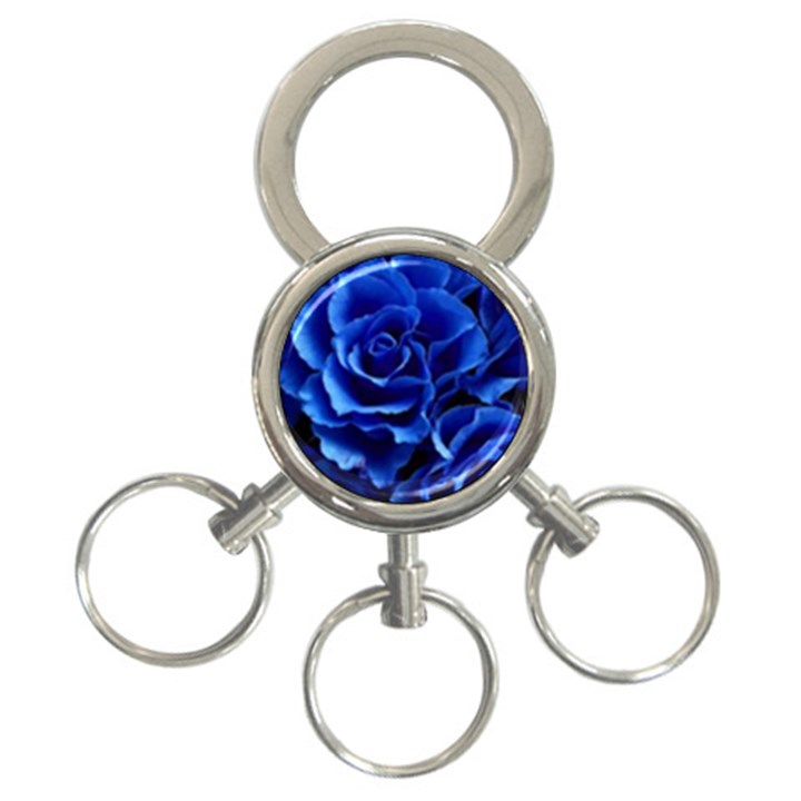 Blue Roses Flowers Plant Romance 3-Ring Key Chain