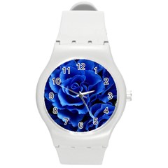 Blue Roses Flowers Plant Romance Round Plastic Sport Watch (m) by Wegoenart