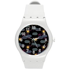 Illustration Cloud Computing Pattern Round Plastic Sport Watch (m) by Wegoenart