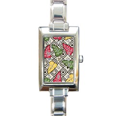 Vectoe Leaves Foliage Batik Seamless Pattern Rectangle Italian Charm Watch by Wegoenart