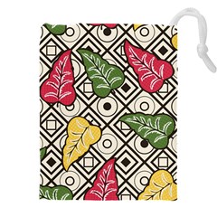 Vectoe Leaves Foliage Batik Seamless Pattern Drawstring Pouch (4xl) by Wegoenart