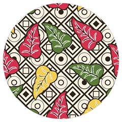 Vectoe Leaves Foliage Batik Seamless Pattern Round Trivet by Wegoenart