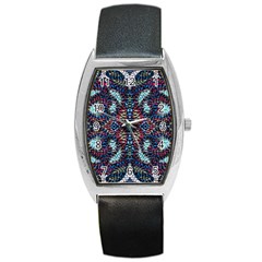 Blue Onn Burgundy Barrel Style Metal Watch by kaleidomarblingart