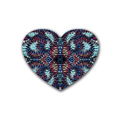 Blue Onn Burgundy Rubber Coaster (heart) by kaleidomarblingart