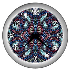 Blue Onn Burgundy Wall Clock (silver) by kaleidomarblingart