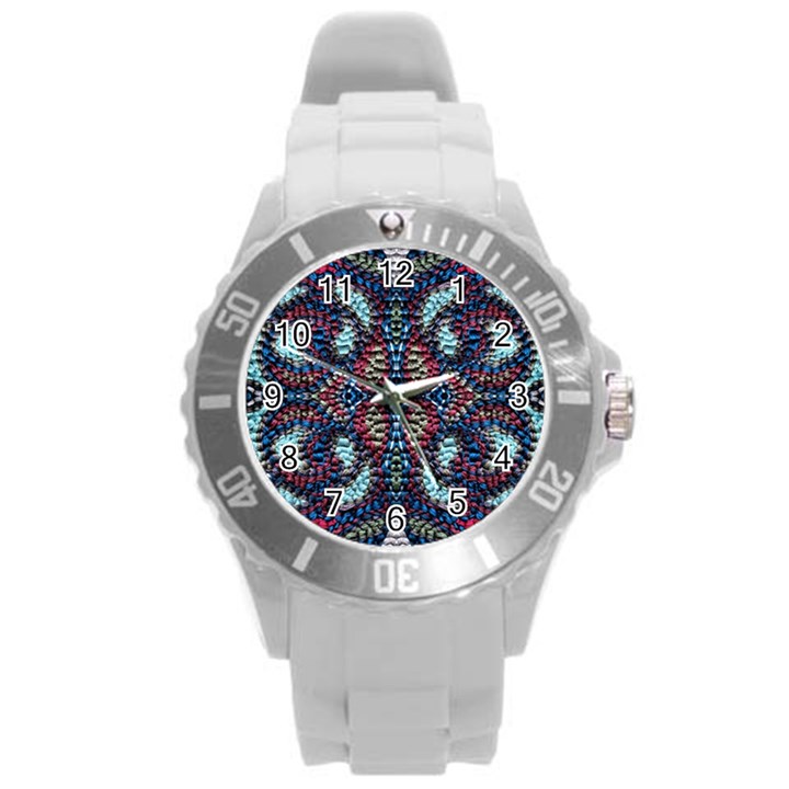 Blue onn burgundy Round Plastic Sport Watch (L)