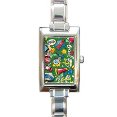 Cartoon Pattern Rectangle Italian Charm Watch by designsbymallika