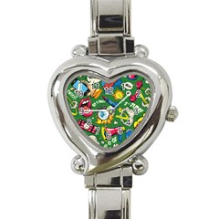 Cartoon Pattern Heart Italian Charm Watch by designsbymallika