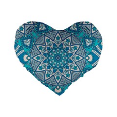 Mandala Blue Standard 16  Premium Heart Shape Cushions by zappwaits