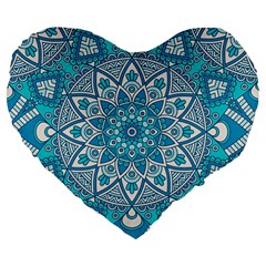 Mandala Blue Large 19  Premium Heart Shape Cushions by zappwaits