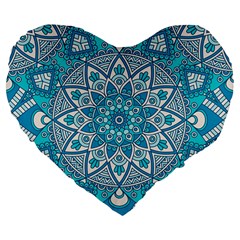 Mandala Blue Large 19  Premium Flano Heart Shape Cushions by zappwaits