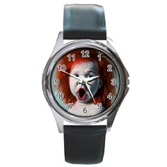 Son Of Clown Boy Illustration Portrait Round Metal Watch by dflcprintsclothing