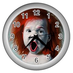 Son Of Clown Boy Illustration Portrait Wall Clock (silver) by dflcprintsclothing