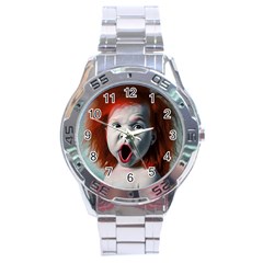 Son Of Clown Boy Illustration Portrait Stainless Steel Analogue Watch by dflcprintsclothing