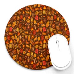 Pattern-orange,seamles,chrismast Round Mousepads by nateshop