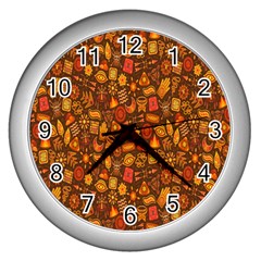 Pattern-orange,seamles,chrismast Wall Clock (silver) by nateshop