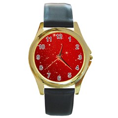 Stars-red Chrismast Round Gold Metal Watch by nateshop