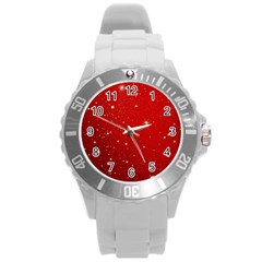 Stars-red Chrismast Round Plastic Sport Watch (l) by nateshop