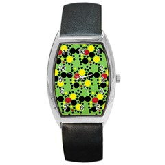 Pattern-polka Green Yelow Black Barrel Style Metal Watch by nateshop