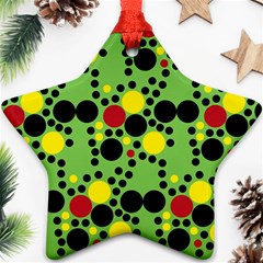 Pattern-polka Green Yelow Black Star Ornament (two Sides) by nateshop