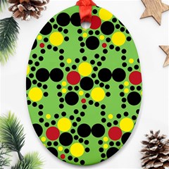 Pattern-polka Green Yelow Black Oval Ornament (two Sides) by nateshop