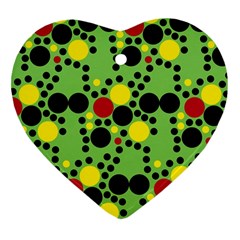 Pattern-polka Green Yelow Black Heart Ornament (two Sides)