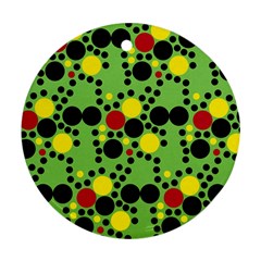 Pattern-polka Green Yelow Black Round Ornament (two Sides)