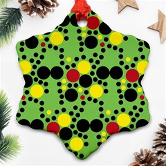 Pattern-polka Green Yelow Black Snowflake Ornament (two Sides)