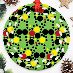 Pattern-polka Green Yelow Black Round Filigree Ornament (two Sides)