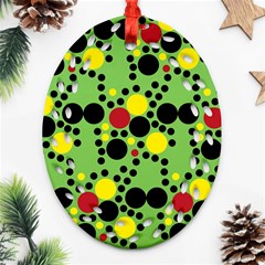 Pattern-polka Green Yelow Black Oval Filigree Ornament (two Sides) by nateshop