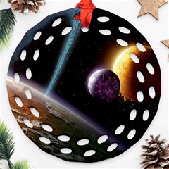 Planets In Space Round Filigree Ornament (two Sides)