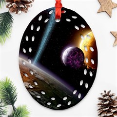 Planets In Space Oval Filigree Ornament (two Sides)