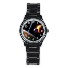 Planets In Space Stainless Steel Round Watch by Sapixe