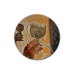 A Little Glass Of White Wine - Italian Drinks Rubber Coaster (Round)