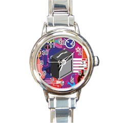 Music Abstract Background Energy Round Italian Charm Watch by danenraven