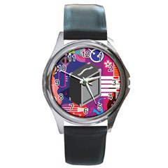 Music Abstract Background Energy Round Metal Watch by danenraven