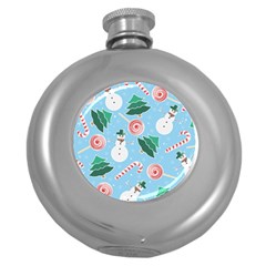 Christmas Sweets Snowman Background Round Hip Flask (5 Oz) by danenraven