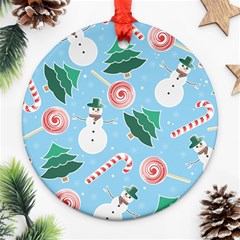 Christmas Sweets Snowman Background Round Ornament (two Sides)