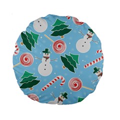 Christmas Sweets Snowman Background Standard 15  Premium Round Cushions