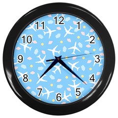 Plane Sky Background Pattern Wall Clock (black)